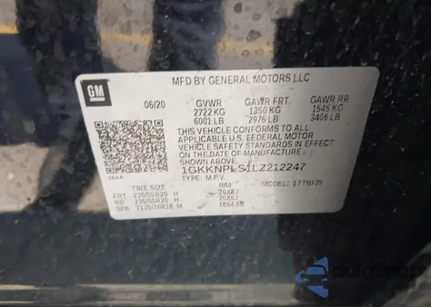 2020 GMC Acadia Fwd Denali из США, поврежденный, VIN 1GKKNPLS1LZ212247